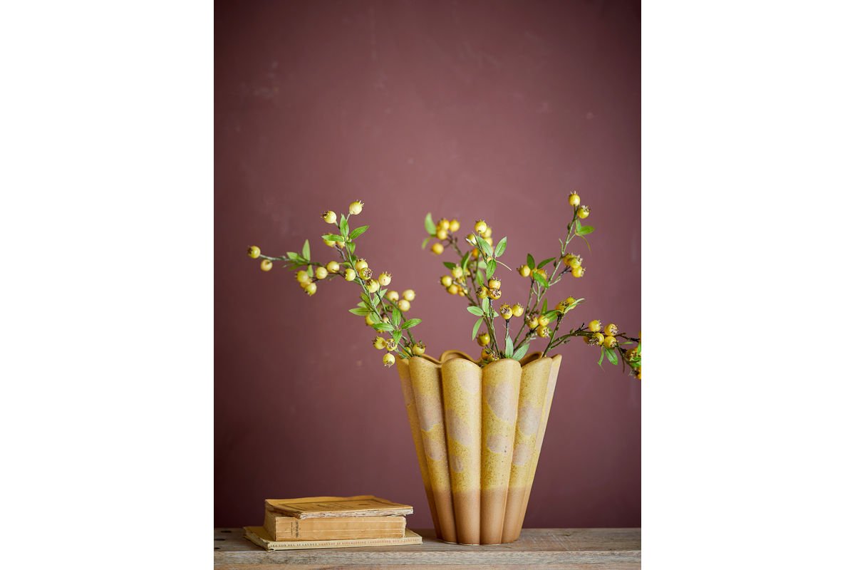 Luxusbetten24 Yellow Brülé Vase aus Steingut Handgefertigt – Gelb