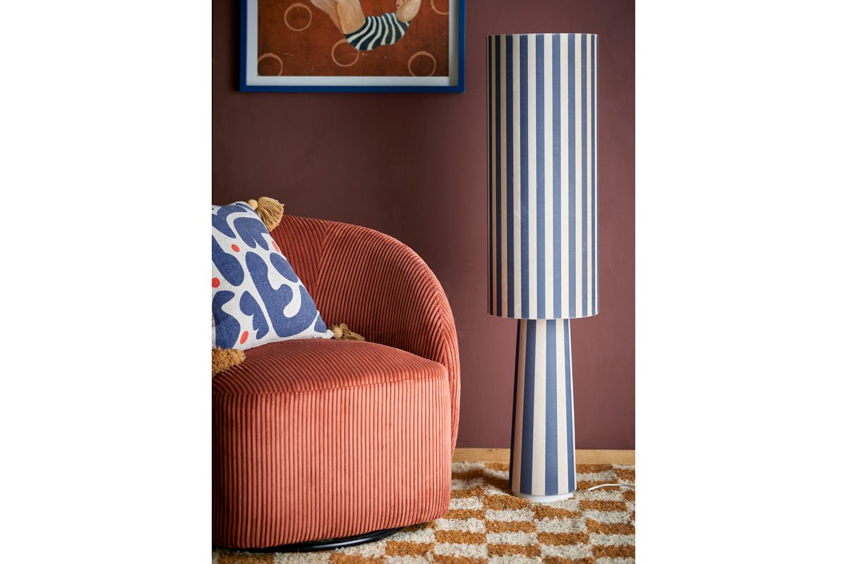Stehlampe Feli – Blau, Velours-Schirm