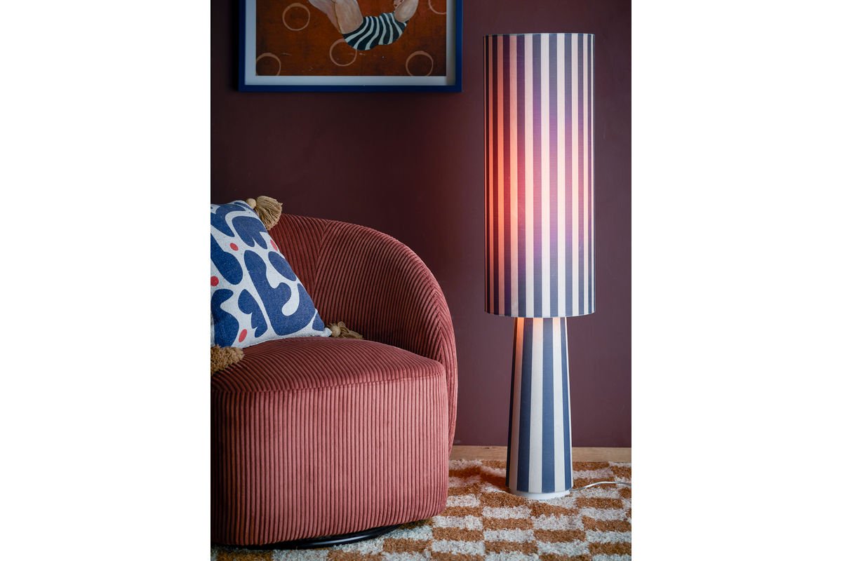 Stehlampe Feli – Blau, Velours-Schirm