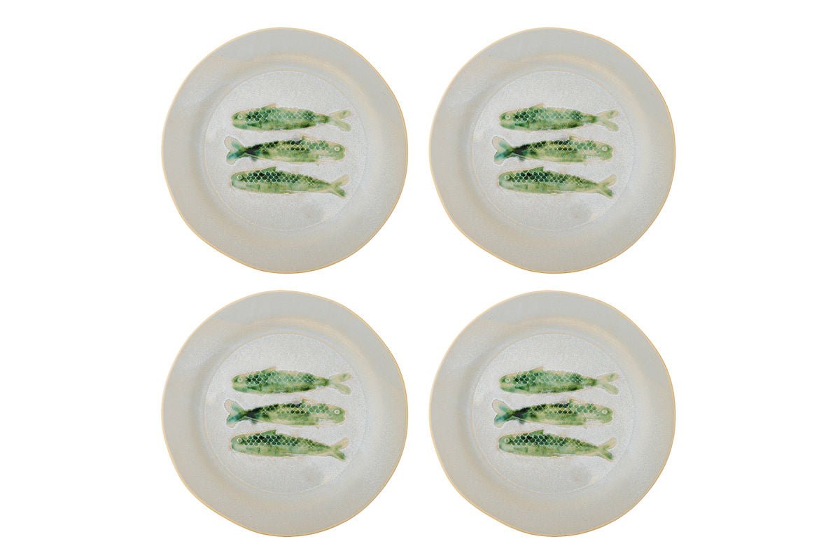 Havik Teller aus Steingut, Fischmotiv, Grün 4er Set