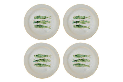 Havik Teller aus Steingut, Fischmotiv, Grün 4er Set