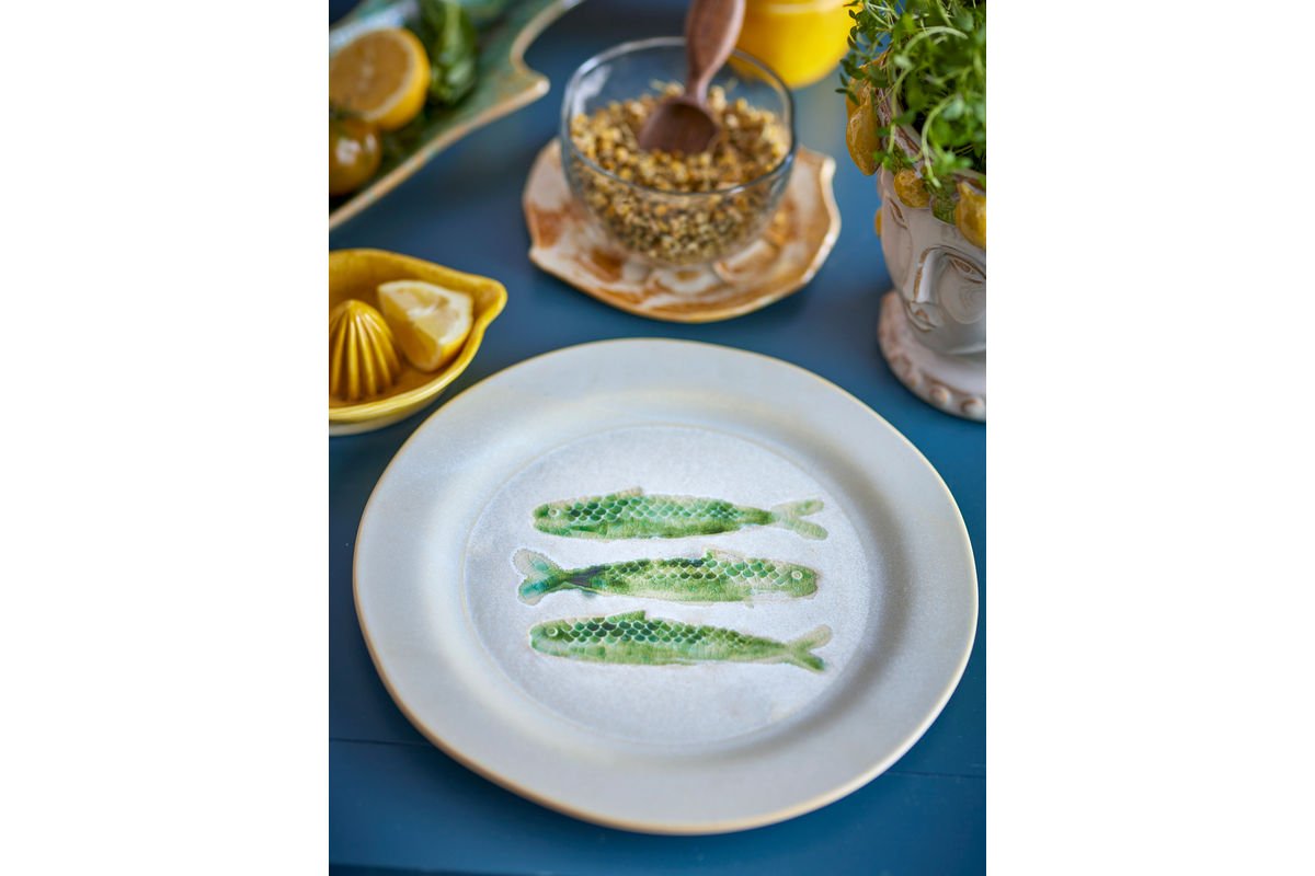 Havik Teller aus Steingut, Fischmotiv, Grün 4er Set