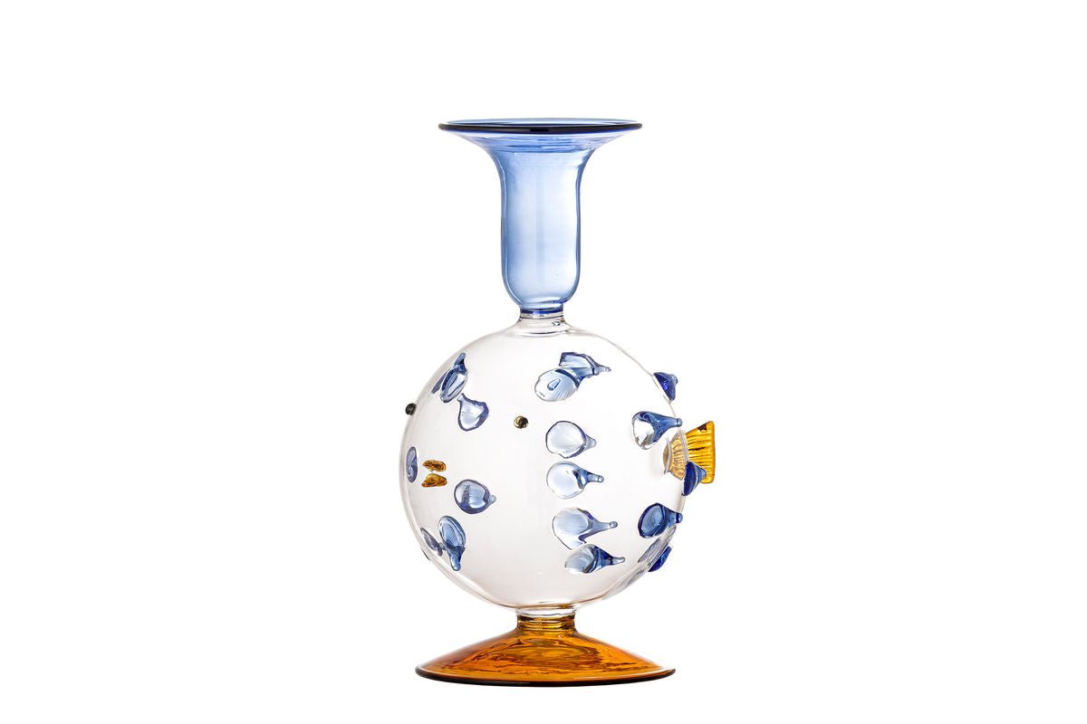 Kerzenhalter Fuad – Mundgeblasenes Glas in Blau & Bernstein