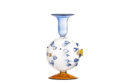 Kerzenhalter Fuad – Mundgeblasenes Glas in Blau & Bernstein