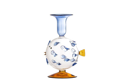 Kerzenhalter Fuad – Mundgeblasenes Glas in Blau & Bernstein