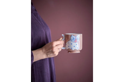 Becher-Set Aldra – Katzenmotiv aus Steingut (4‑teilig)
