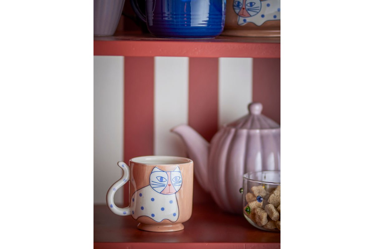 Becher-Set Aldra – Katzenmotiv aus Steingut (4‑teilig)