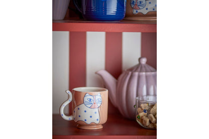 Becher-Set Aldra – Katzenmotiv aus Steingut (4‑teilig)