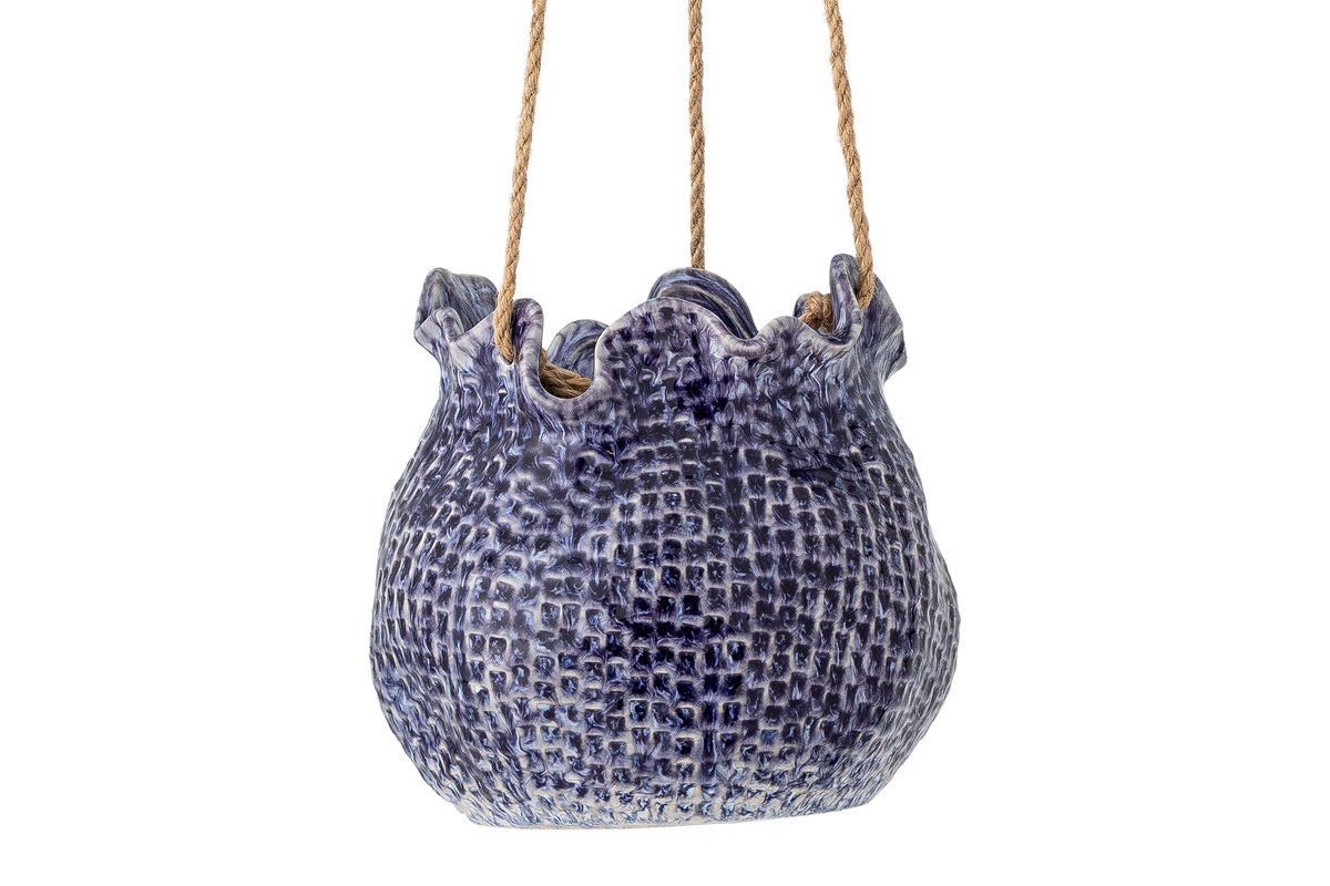 Luxusbetten24 Nalia Hängeblumentopf – Blaues Steingut, Stil Blau, Dekorativ
