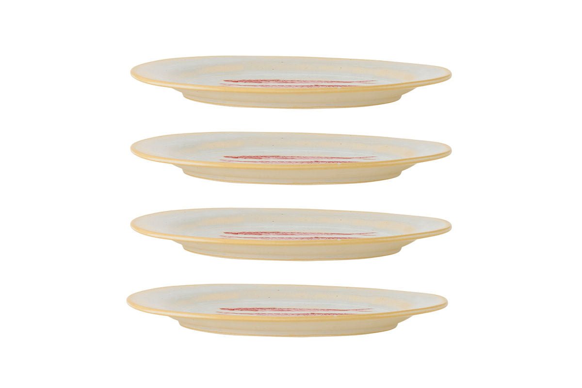Luxusbetten24 Maris Teller-Set – Steingut mit Fischmotiv, 4er-Set, Rot