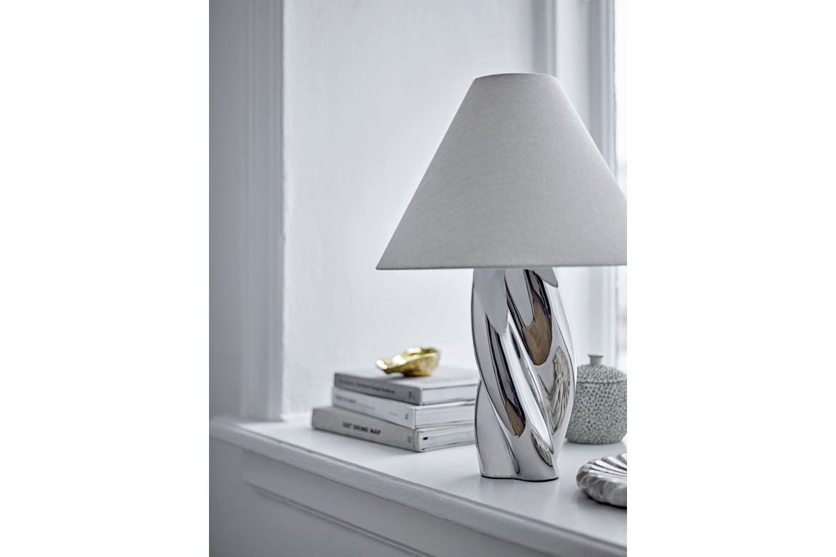 Luxusbetten24 Astro Tischlampe – Moderne Versilbertes Steingut, Silber, Wohnzimmer