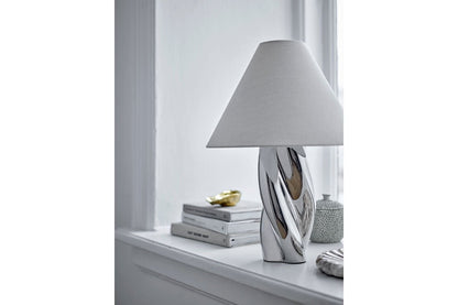 Luxusbetten24 Astro Tischlampe – Moderne Versilbertes Steingut, Silber, Wohnzimmer