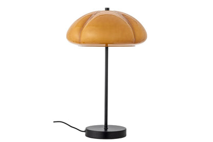 Luxusbetten24 Solaro Tischlampe, Gebogener Glasschirm, Warmes Gelb Design