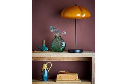 Luxusbetten24 Solaro Tischlampe, Gebogener Glasschirm, Warmes Gelb Design