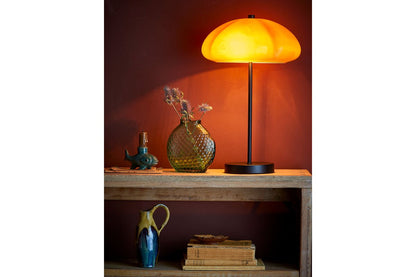 Luxusbetten24 Solaro Tischlampe, Gebogener Glasschirm, Warmes Gelb Design