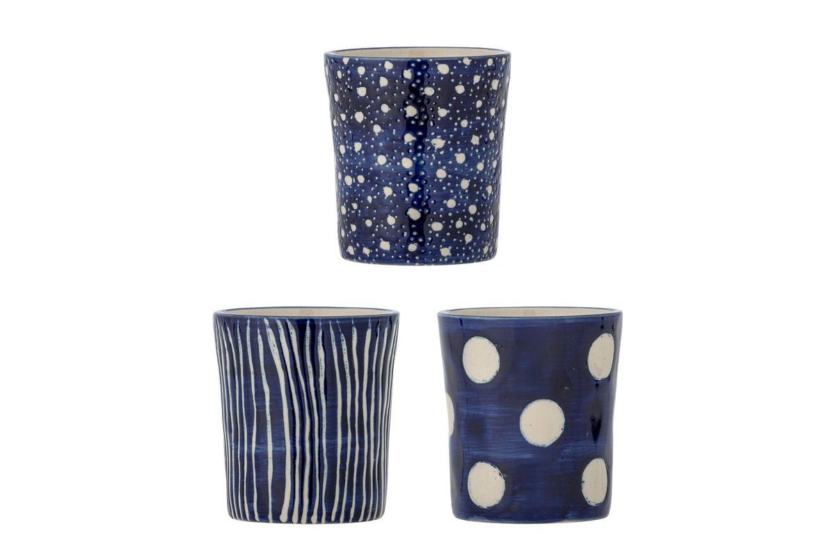 Norell Becher-Set Blau Steingut 3-Teilig Set