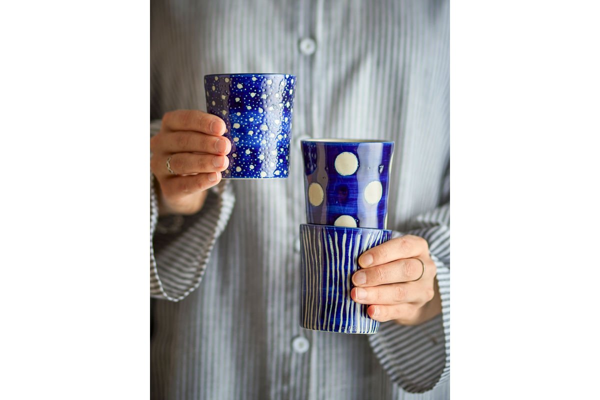 Norell Becher-Set Blau Steingut 3-Teilig Set
