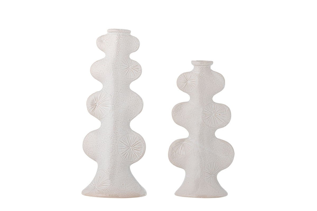 Luxusbetten24 Kerzenhalter Lima Weißes Steingut 2‑Teiliges Set