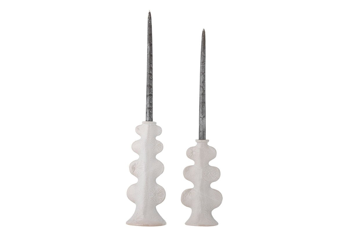 Luxusbetten24 Kerzenhalter Lima Weißes Steingut 2‑Teiliges Set