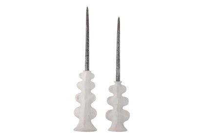 Luxusbetten24 Kerzenhalter Lima Weißes Steingut 2‑Teiliges Set