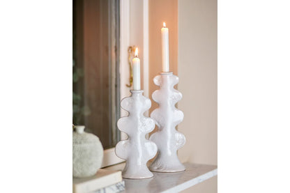 Luxusbetten24 Kerzenhalter Lima Weißes Steingut 2‑Teiliges Set