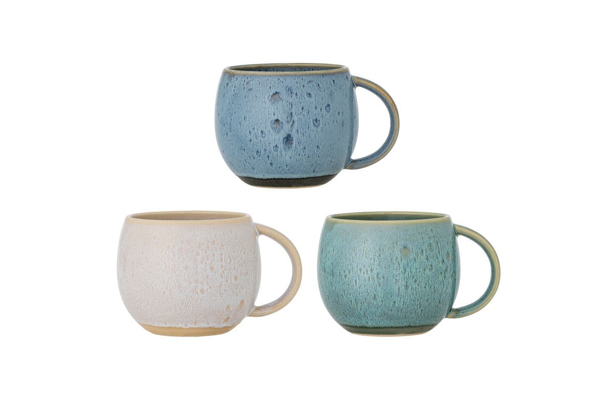 Luxusbetten24 Elvara Becher‑Set Blaues Steingut 3‑teilig