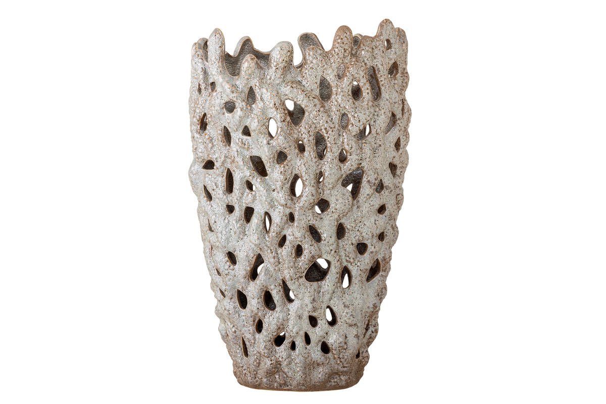 Luxusbetten24 Vase Flecht aus Steingut Creme