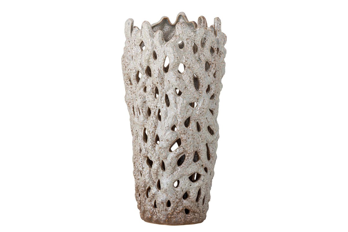 Luxusbetten24 Vase Flecht aus Steingut Creme