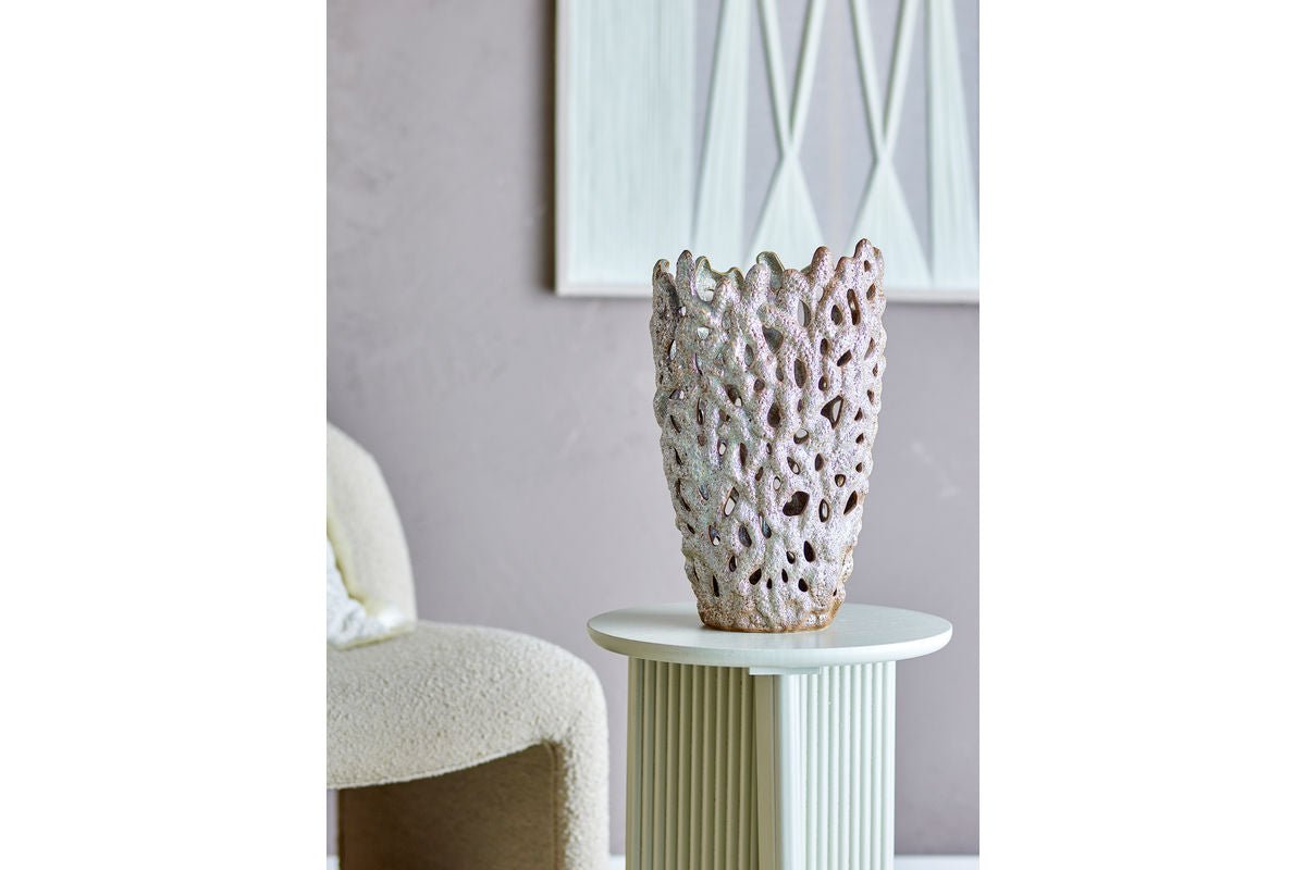 Luxusbetten24 Vase Flecht aus Steingut Creme