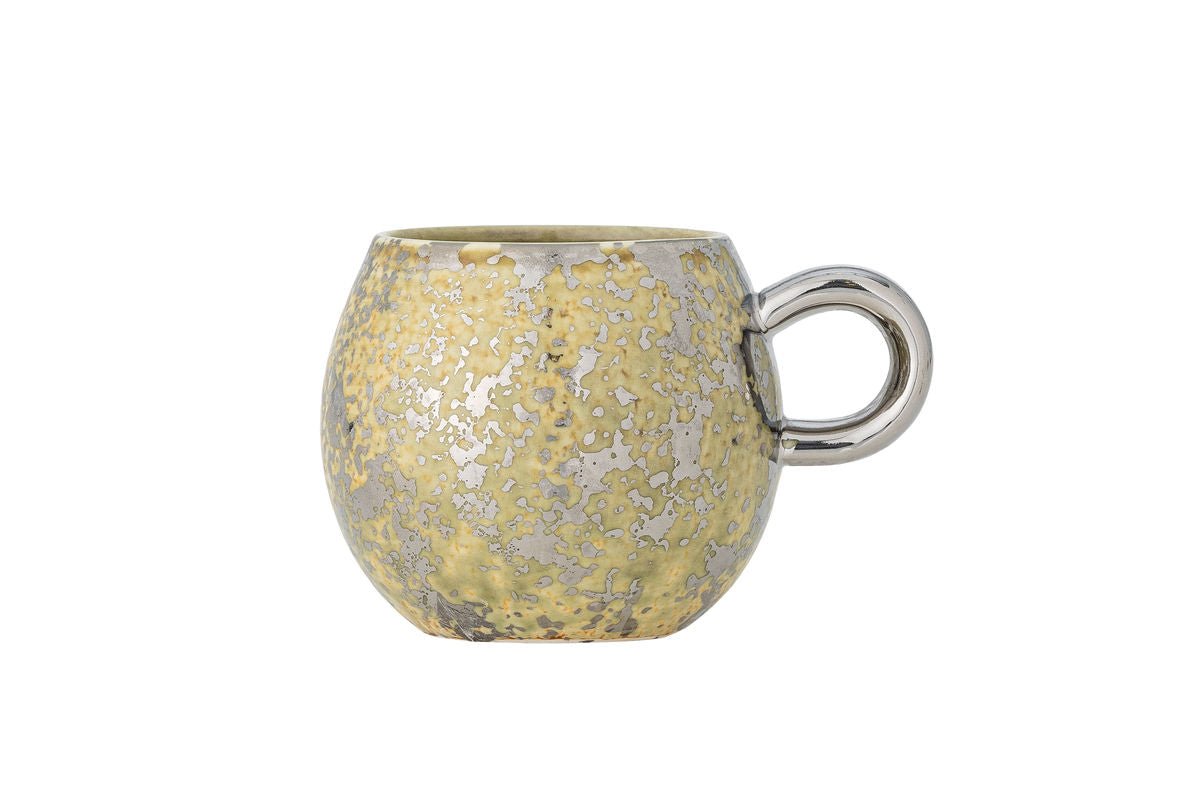 Luxusbetten24 Calix Becher aus Steingut, Silber-Gelb, Handgefertigtes Design