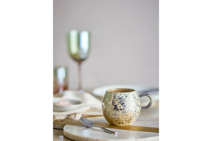 Luxusbetten24 Calix Becher aus Steingut, Silber-Gelb, Handgefertigtes Design