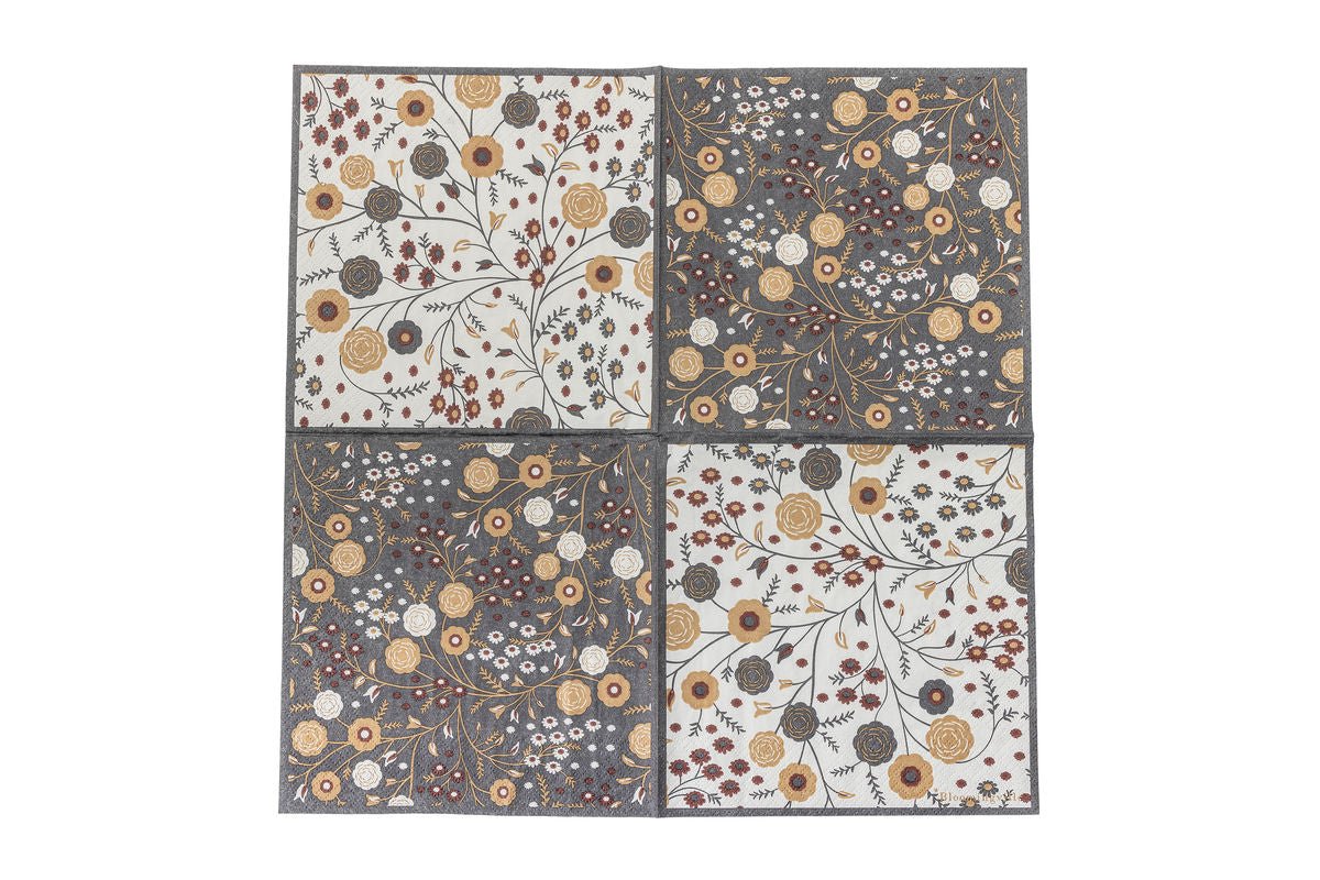 Luxusbetten24 Elise Papierserviette 33×33 cm Natur Florales Design Set