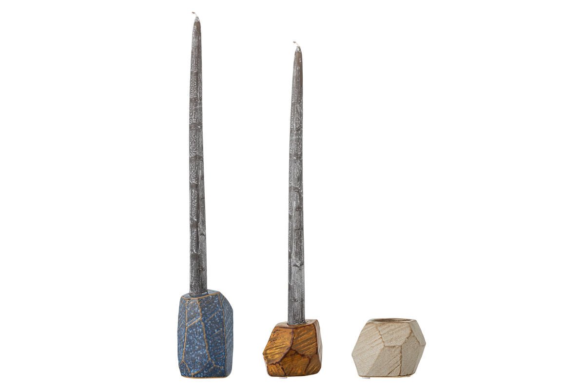Luxusbetten24 Blessure Kerzenhalter Set 3‑teilig Blau/Weiß/Braun