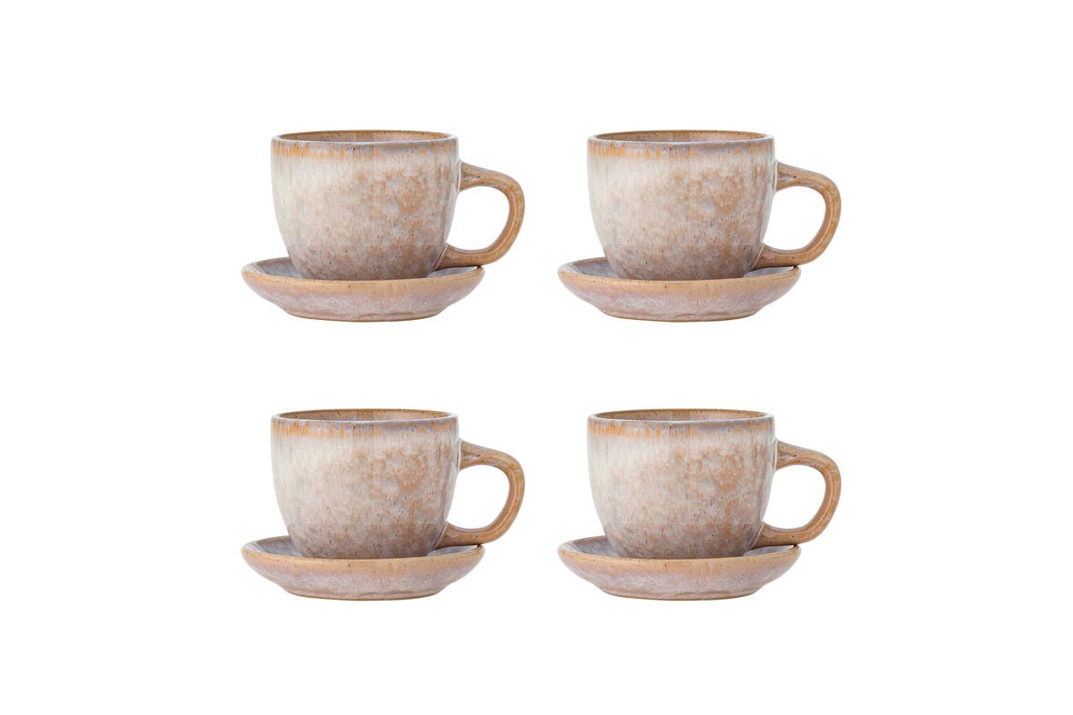 Luxusbetten24 Becher-Set Skaro Blau Steingut mit Untertasse (4-Teilig)