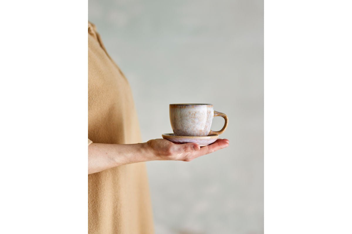 Luxusbetten24 Becher-Set Skaro Blau Steingut mit Untertasse (4-Teilig)