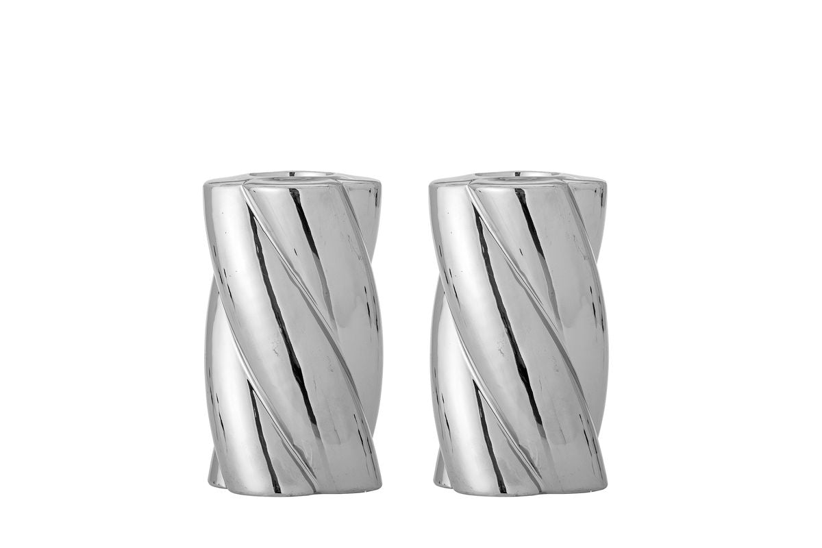 Luxusbetten24 Silvertwin Kerzenhalter aus Steingut, Eleganter Silber Design