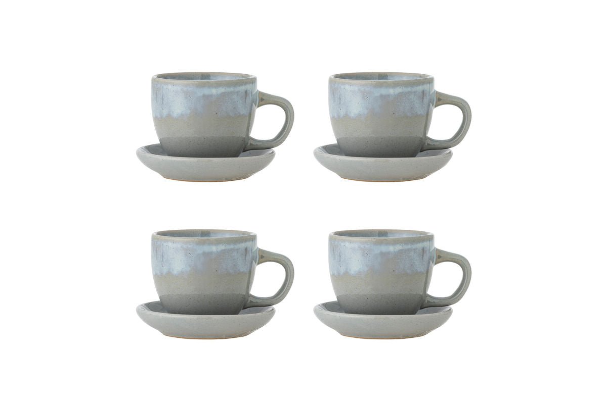 Luxusbetten24 Becher-Set Skaro Blau Steingut mit Untertasse (4-Teilig)