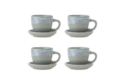 Luxusbetten24 Becher-Set Skaro Blau Steingut mit Untertasse (4-Teilig)
