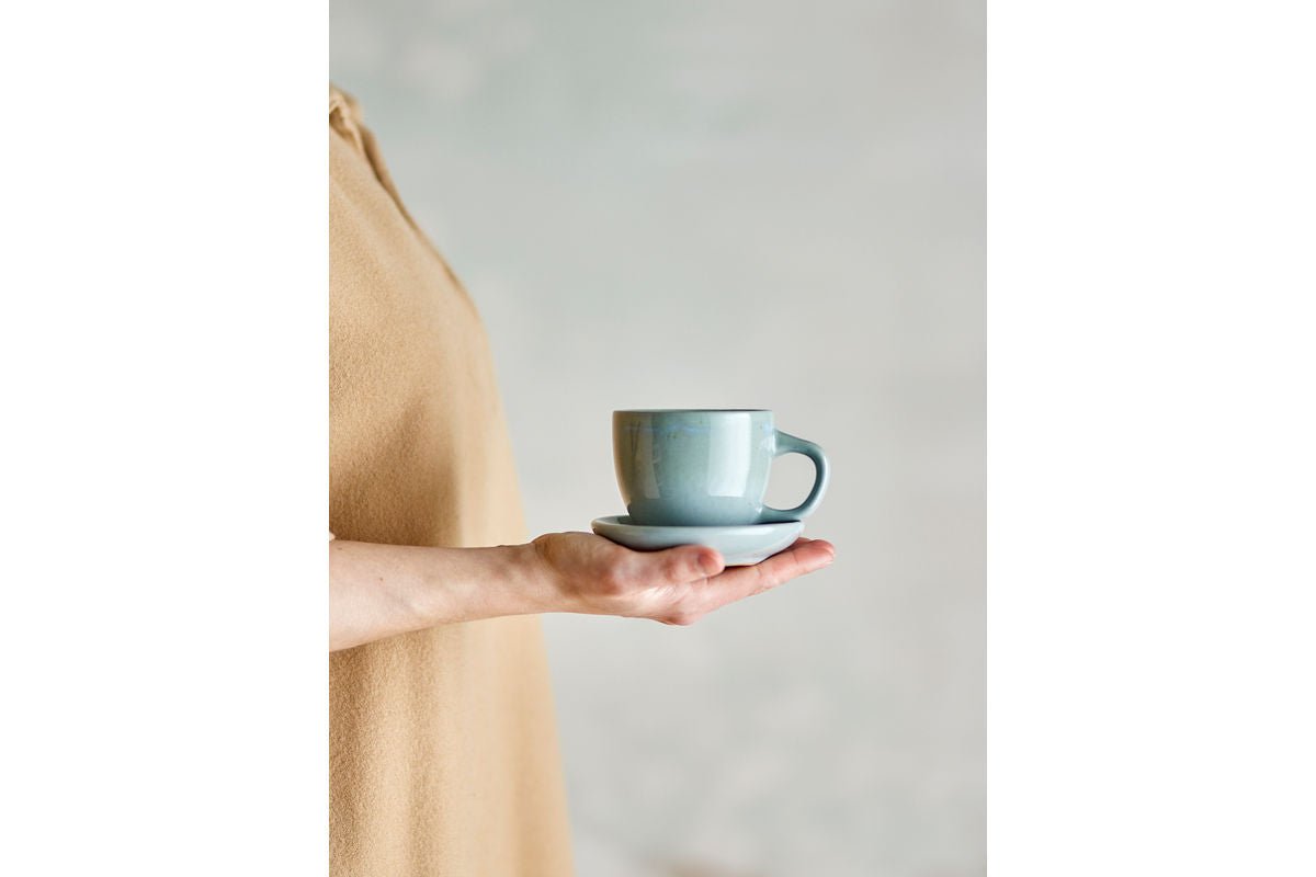 Luxusbetten24 Becher-Set Skaro Blau Steingut mit Untertasse (4-Teilig)