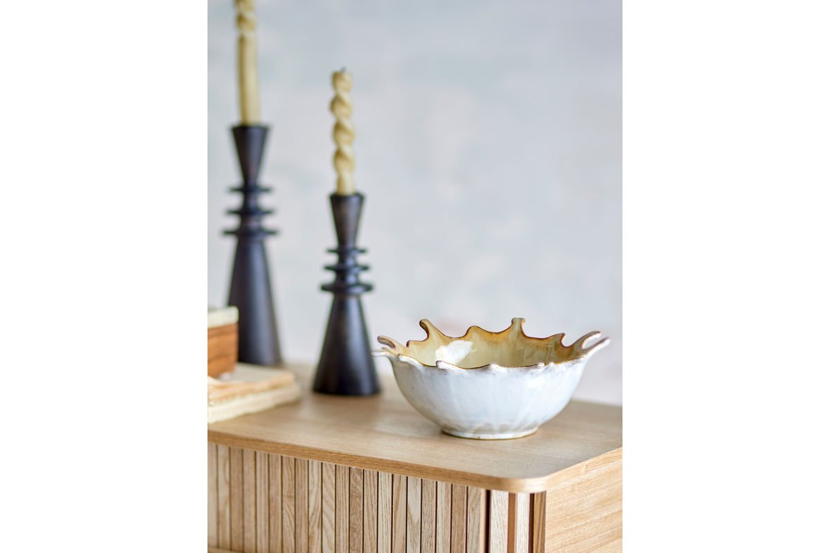Luxusbetten24 Schale Mata Steingut mit reaktiver Glasur Gold