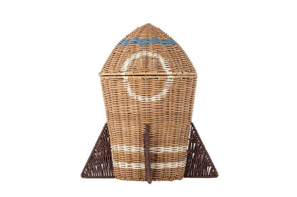 Kinder-Aufbewahrungskorb „Rocket“ mit Deckel – Naturfarbenes Rattan