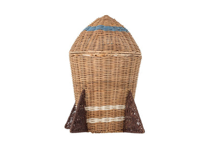 Kinder-Aufbewahrungskorb „Rocket“ mit Deckel – Naturfarbenes Rattan