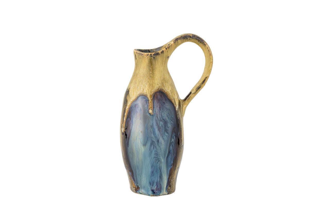 Luxusbetten24 Marivo Vase – Steinzeug mit metallischer Glasur, Blau