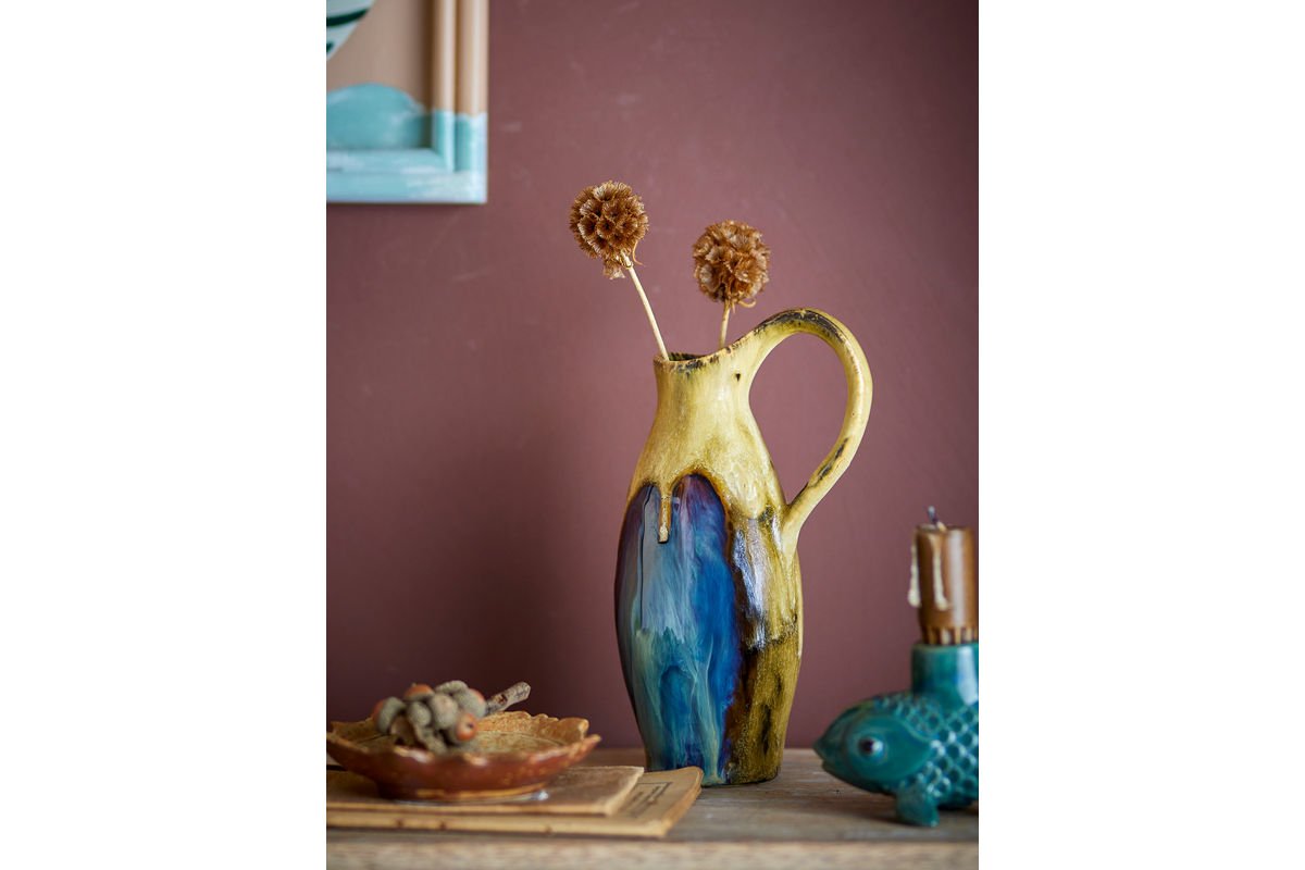Luxusbetten24 Marivo Vase – Steinzeug mit metallischer Glasur, Blau