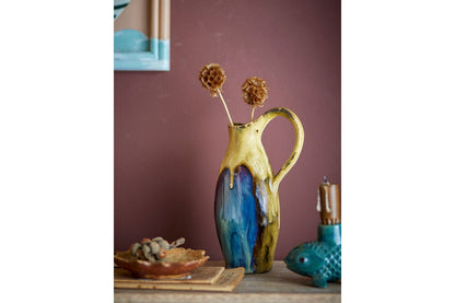 Luxusbetten24 Marivo Vase – Steinzeug mit metallischer Glasur, Blau