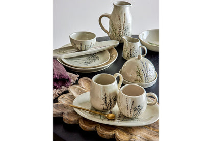 Luxusbetten24 Avelis Servierplatte aus Steingut, Blumenmotiv, Elegant, Beige