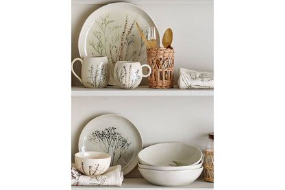 Geschirrset Elina – Handgemaltes Blumendesign in Naturtönen (12-teilig)
