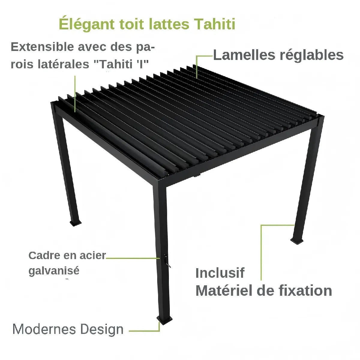 ByteLike Pergola De Lamas Orientables Negro 3x3 Metros