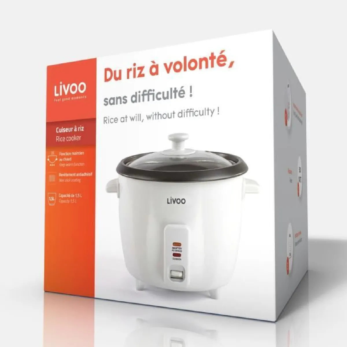 Livoo 1.5L Arrocera Eléctrica Recubrimiento Antiadherente Blanco