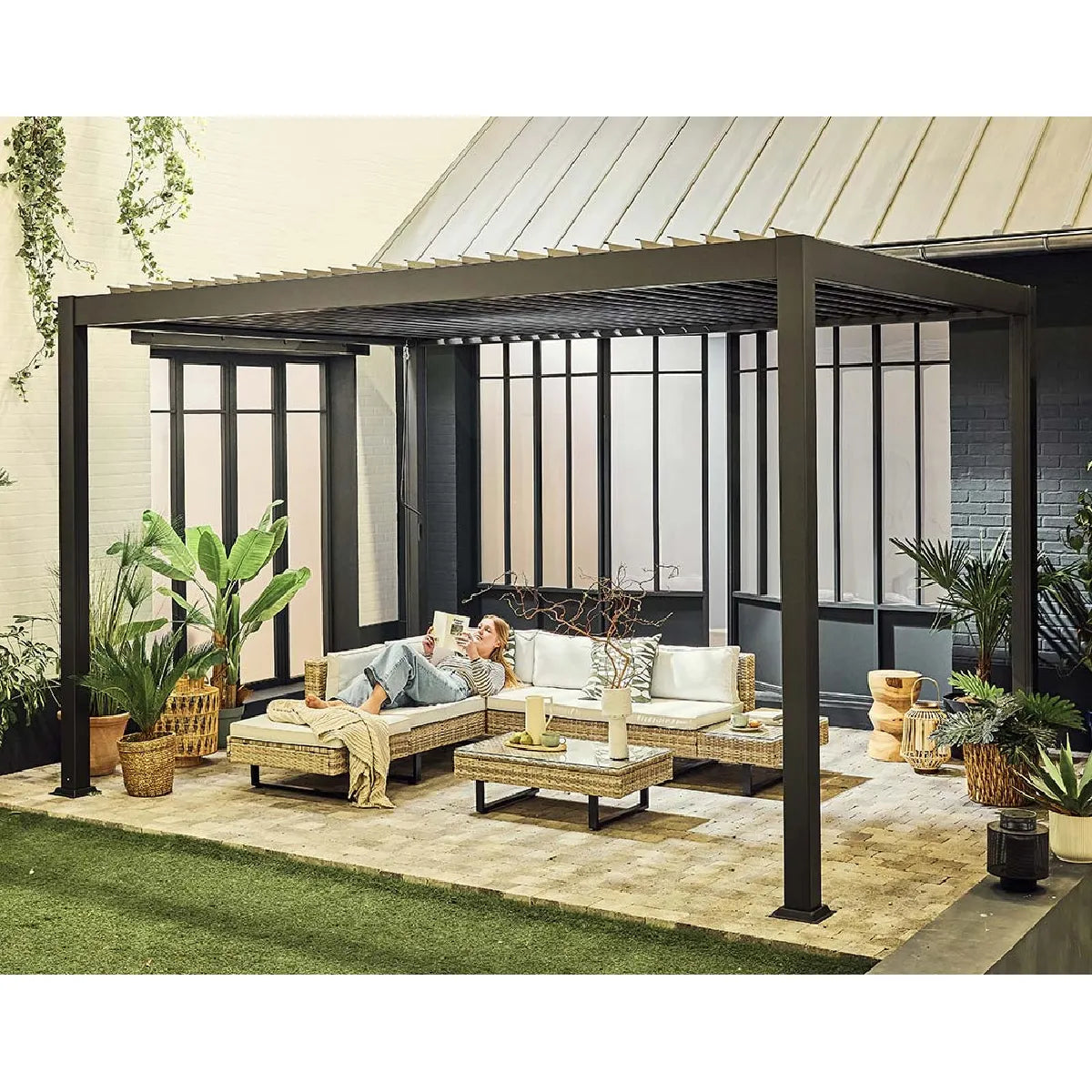 Bestmobilier CHERRY 2458GANT Pergola Bioclimática Aluminio Anthracite 4x3 m